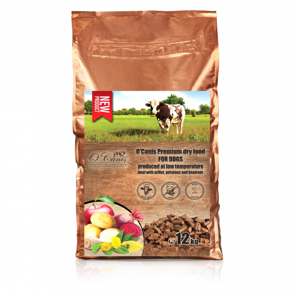 O'Canis Premium-Trockenfutter für Hunde mit Rind, Hirse, Rote Bete und Apfel
